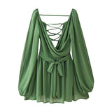 Summer Out-The-Shoulder Lantern Long-Sleeved V-Neck Dress Sexy Showy Multi-Colored Skirt