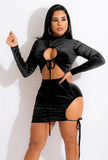 Sexy Velvet Round Neck Drawstring Keyhole Club