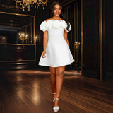French Sweet One-Word Shoulder Petal A Dress Famous Banquet Dress Dresses