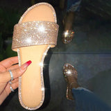 Sandals Women Flip Flops Rhinestone Flat Sandals Ladies Slippers Shoes Female Round Toe Bling Luxury Sandalias Mujer