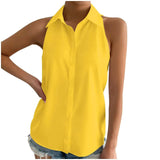 New Spring Satin Sleeveless Shirt Leisure Solid Color Summer Shirt Blouse-Outfit