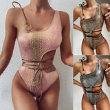 Toloer Hot Style One-Piece Bikini New Hollow One Shoulder One-Piece Swimsuit Snake Bikini-Outfit