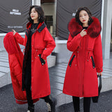 Long Fur Hooded Parkas 2021 New Winter Jacket Women Big Pocket Adjustable Waist Wool Liner Coat Three Ways To