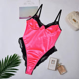 Paris Satin Lace Bodysuit Women Sexy One Piece Backless Half Cup Bodysuits New Nightwear Skinny Romper Mujer
