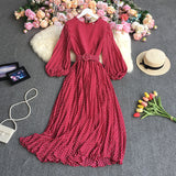 Autumn New Style Waist Shows Thin Retro Print Sweet Aging French Dress Super Immortal Chiffon Pleated Skirt-Outfit