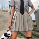 Skirts Women Summer High Waist Students Lovely Preppy Lolita Style College Womens Solid Plus Size 5XL Ulzzang