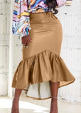 Sexy Khaki PU Leather Ruffled Mermaid Long