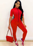 Sexy Turtleneck Short Sleeves Solid Zippers Skinny