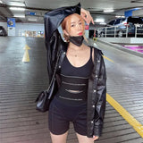 Sexy Two Piece Set Streetwear Letter Print Zipper Rib Black Shorts Sets 2022 Summer Fashion Women Clothing