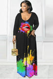 Paints V-Neck Long Shirt Dress with