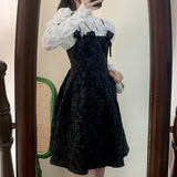 Kawaii Two Piece Set Women Korean Fashion Sweet Party Mini Dress Suits Female Lace Blouse + Floral Print Strap Dress
