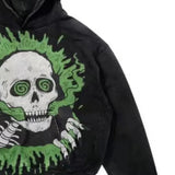 street goth men fashion hooded skull print sweatshirt autumn and winter Harajuku retro Y2K couple hooded top-Outfit