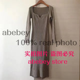 NEW SPRING and winter sqaure collar flare sleeves knitting sexy slim pullover long knits dress female