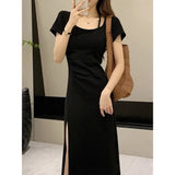 Fork Long Hepburn Small Black Dress Niche Figure Small Mother Bag Hip Long Dress Black Cold Sister Dress