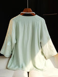 Chinese Style Round-Neck Embroidered Blouse Women's 2023 Summer New Retro Oblique Cardigan Button Leisure National Trend Shirt-Outfit