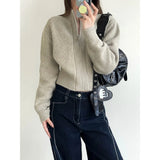 Women's Zipper Up Mock Neck Crop Knit Cardigan Autumn Winter 2022 Loose Casual Thick Sweater