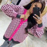 Casual Line With Print V Neck Long Sleeve Cardigan