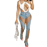 New Hot Net Sand Combination Perspective Open Fork Elastic Repair Hip