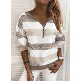 Zipper Tshirts Christmas Print Fashion Casual O-Neck Long Sleeve Elegant Top Pullover T-Shirt Streetwear