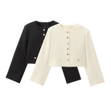 New Leisure Button Decoration Round Collar Short Coat 1237829-Outfit
