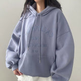 Solid Color Letter Embroidery Oversized Hoodie-Outfit