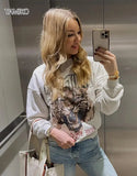 Autumn Letters Eagle Cotton Long Sleeve Women Sweatshirt O-Neck Casual Female Sweatshirt Pullovers Women's Clothes Tops-Outfit