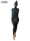 Glitter Silk Mask Playsuits 2 Two Pieces Jumpsuits For Womens Sexy Backless Club Party Wear Long Sleeve One Piece Outfit-Outfit