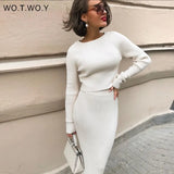 WOTWOY Knitting Cashmere Pullover and Skirt Two Piece Set Women Slim Fit Cropped Tops Women Autumn Elegant Sweater Outfits