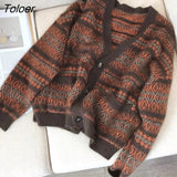 Pullover Patchwork Loose Lantern Long Sleeve Women Simple Knitted Sweater Elegant All-match Oversize Streetwear Clothes 319-1-Outfit