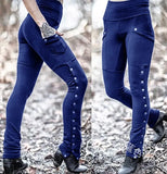 Fashion Handsome Lady Rivet Open Fork Design Pedal Trousers Emboldel Pocket Decor Pencil