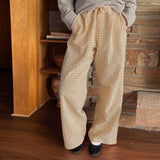 Women's Y2K Retro Aesthetic Wide Leg Drawstring Thin Pants Summer Casual Elastic Plaid Loose Trousers with Pockets-Outfit