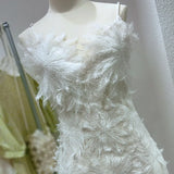 Beige Elegant Patchwork Lace Dress For Women Square Collar Sleeveless High Waist Mini Dresses Female