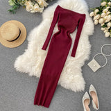 2022 Off Shoulder Cross Criss Autumn Knit Sweater Midi Long Dress Bodycon Party Winter Sexy Women Casual elegant