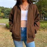 Brown Hoodies Women'S Sweatshirts Hoodie Pocket Jacket Harajuku Clothing Femme 2021 Autumn Hooded Zipper Top