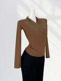 Toloer Quality Combed Cotton Cross V-Neck Long Sleeve Bottom Shirt Female Spring Elegant Wind Slim Inside A