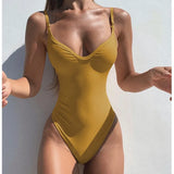 Piece Swimsuit Women 2022 New Sexy Swimwear V-Neck Bodysuit Swimsuit Push Up Monokini Solid Bathing Suit Summer Beachwear