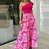Two Piece Set Women Fashion Plus Size V-neck Top Printed Wide-leg Pants Suit Casual Two Piece Suit