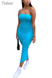 Sexy Solid Color Tube Top Bodycon Dress Women Clothing Summer 2023 Party Clubwear Maxi Dresses