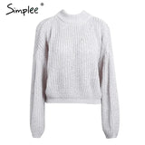 Winter lantern sleeve knitted sweater pullover Women loose O-neck solid sweater Female autumn casual sweater jumper