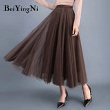 Adult Tulle Skirt Women Mesh High Waist Vintage Luxury Korean Casual Tutu Skirts Elegant Long Skirts Jupe Femme