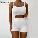 Knitted Summer Sexy Women Tracksuit Shorts Two Piece Set Sport Letter Print Tops And Mini Biker High Waisted Shorts