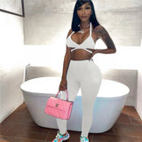 Casual Sporty Set Woman 2 Pieces Halter Crop Top Camisole High Waist Pants Matching Sets Sexy Backless Solid Slim