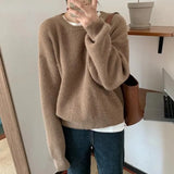 Autumn Winter Warm Loose Full Sleeve Women Knitted Pullovers Casual Simple O-neck Female Solid Sweaters Jumpers