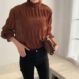 Mujer 2021 Spring and Summer Women Tops Long Sleeve Loose All-match Chiffon Shirts Bell Sleeve Shirt Base Shirt