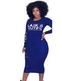Letter Print Ripped Long Bodycon