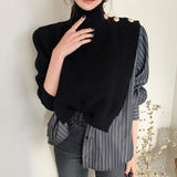 Korean Patchwork Print Striped Sweater For Women Turtleneck Long Sleeve Casual Sweaters Female Fashion New