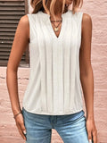 Women's Blouse Summer Fashion Style Elegant Pleated V-neck Tank Top 2023 Ladies Solid Color Sleeveless Slim Shirts Camisas