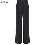 Classic Wide Pants Floor-Length Pleated Loose Women Trousers Spring Wide Leg Pants Vintage Female Palazzo Pants