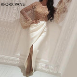 Embellished Mesh Patchwork Slit Dress-Outfit