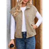 And Autumn Explosion Women's Collar Zipper Vest Waffge Pocket Sweatshirt Sleeveless Coat